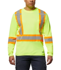 DAKOTA Men's Class 2 Hi Vis Long Sleeve Lined Crewneck Work T Shirt -Helly Hansen shop 259293 1AABDK HVLST02 PROD 1 LIME