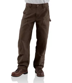 Carhartt Men's Washed Duck Loose Fit Double Front Mid Rise Dungaree Work Pants - Dark Brown