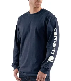 Carhartt Men's Signature Logo Loose Fit Long Sleeve Graphic T Shirt - Navy