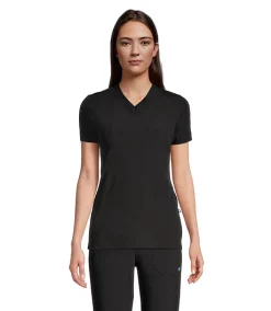 Scrubletics Women's V-Neck Athletic Kangaroo Pocket Scrub Top - Black