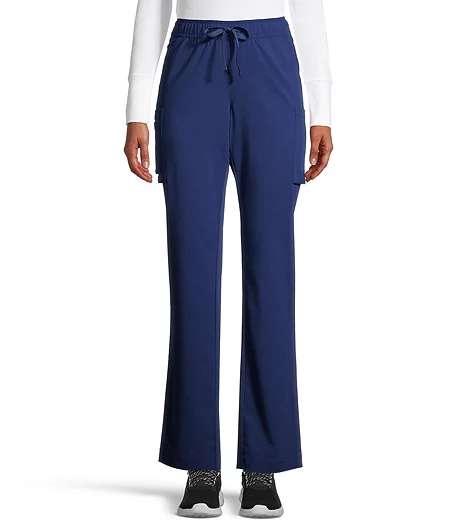 Health Pro Heart Women's Heart Cargo Pocket Elastic Stretch Waist With Drawstring Scrub Pants - Navy 4 Health Pro Heart Women's Heart Cargo Pocket Elastic Stretch Waist With Drawstring Scrub Pants - Navy - Image 2