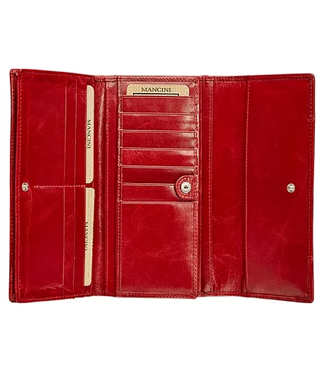 Mancini Leather Goods Women's Casablanca RFID Secure Trifold Wallet Red - ONLINE ONLY 3 Mancini Leather Goods Women's Casablanca RFID Secure Trifold Wallet Red - ONLINE ONLY