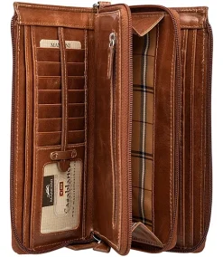 Mancini Leather Goods Women's Casablanca RFID Secure Trifold Wallet Cognac - ONLINE ONLY