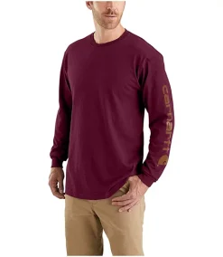 Carhartt Men's Signature Logo Loose Fit Heavyweight Long Sleeve Graphic T Shirt - Port