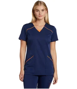 Helly Hansen Workwear Women's Fooler Black Pleat Stretch V-Neck Short Sleeve Scrub Top -Helly Hansen shop 369627 3FLBHHA22102MVB PROD 1 MDVBLU