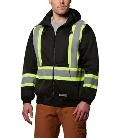 DAKOTA Men's Hi-Visibility Lined Full-Zip Hooded Sweatshirt - Black