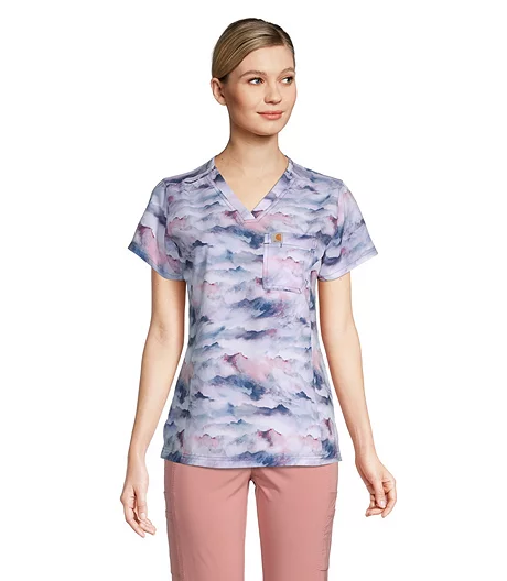 Carhartt Women's V Neck Short Sleeve Tuck In Print Scrub Top 3 Carhartt Women's V Neck Short Sleeve Tuck In Print Scrub Top