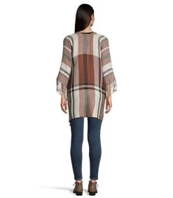 Denver Hayes Women's Plaid Fringe Ruana Shawl -Helly Hansen shop 389433 6DUEDHF2 HG1460 PROD 2 BROWN