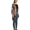 Denver Hayes Women's Plaid Fringe Ruana Shawl -Helly Hansen shop 389433 6DUEDHF2 HG1460 PROD 3 BROWN