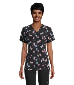 HEALTH PRO Women's V-neck Print Scrub Top - Coffee Time -Helly Hansen shop 403704 3FLBHPS23755CFT PROD 1 MULTI