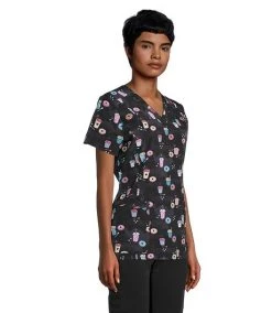 HEALTH PRO Women's V-neck Print Scrub Top - Coffee Time -Helly Hansen shop 403704 3FLBHPS23755CFT PROD 3 MULTI
