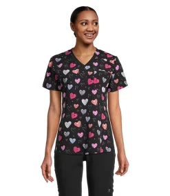 Scrubletics Women's Chest Pocket Print Scrub Top - Heart You -Helly Hansen shop 403709 3FLBSLS23100HTY PROD 1 MULTI