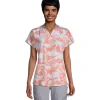 Scrubletics Women's Chest Pocket Scrub Top - Coral Splatt