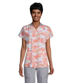 Scrubletics Women's Chest Pocket Scrub Top - Coral Splatt