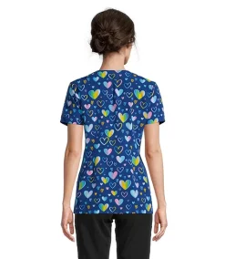 Scrubletics Women's V-Neck Kangaroo Pocket Printed Scrub Top