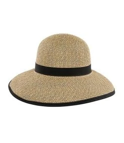 Denver Hayes Women's Braided Half Brim Hat With Black Ribbon Trim -Helly Hansen shop 405303 6DUMDHS23 HG764 PROD 3 TAN