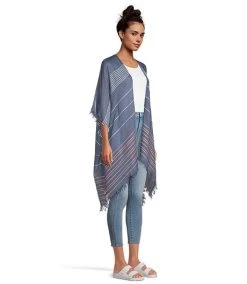 Denver Hayes Women's Striped Frayed Edge Ruana -Helly Hansen shop 405408 6DUMFWS23 E824 PROD 3 NAVY