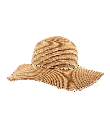 FarWest Women's Straw Hat Raw Edge/Beaded Trim 5 FarWest Women's Straw Hat Raw Edge/Beaded Trim - Image 3