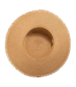FarWest Women's Straw Hat Raw Edge/Beaded Trim