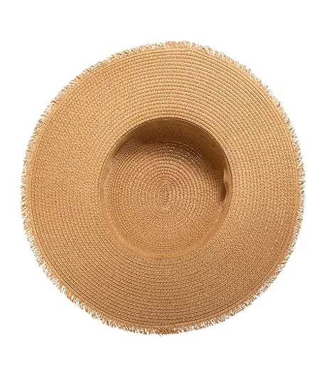 FarWest Women's Straw Hat Raw Edge/Beaded Trim 3 FarWest Women's Straw Hat Raw Edge/Beaded Trim