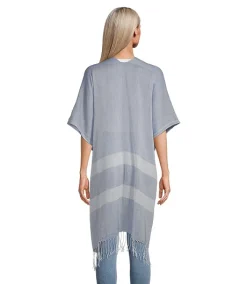 Denver Hayes Women's Striped Ruana Tassel Edge Coverup -Helly Hansen shop 405463 6DUMDHS23 H8450 PROD 2 BLUWHT