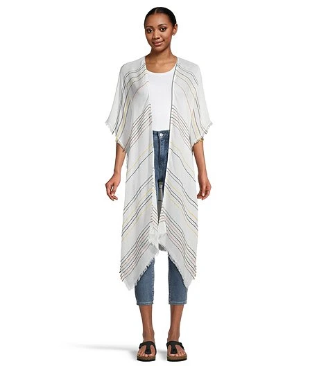 FarWest Women's Striped Ruana Frayed Edge 5 FarWest Women's Striped Ruana Frayed Edge - Image 3