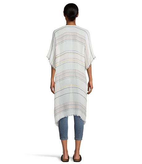 FarWest Women's Striped Ruana Frayed Edge 4 FarWest Women's Striped Ruana Frayed Edge - Image 2