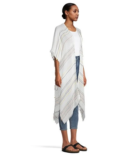 FarWest Women's Striped Ruana Frayed Edge 3 FarWest Women's Striped Ruana Frayed Edge