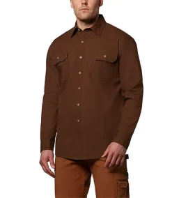 DAKOTA Men's Relaxed Fit Long Sleeve Cotton Contractor Work Shirt -Helly Hansen shop 82112 1AABDK LSC001 PROD 1 CHESTN