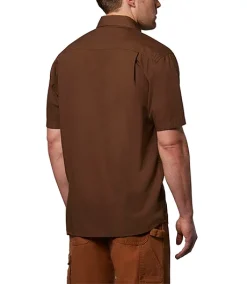 DAKOTA Men's Short Sleeve Cotton Canvas Relaxed Fit Contractor Shirt -Helly Hansen shop 82113 1AABDK SSC001 PROD 2 CHESTN